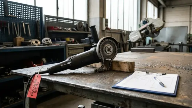 Una catena montata sulla smerigliatrice strappa l'utensile di mano